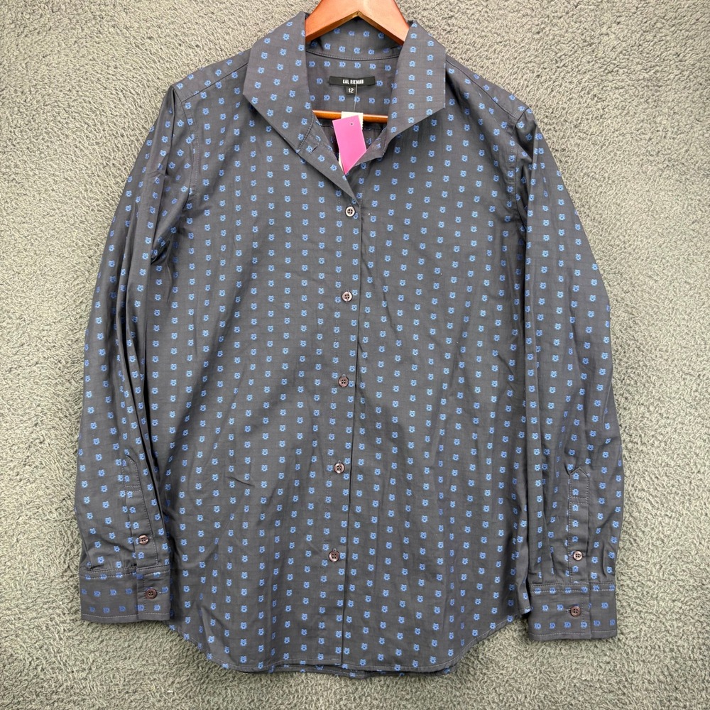 Kal Rieman Winston‎ Blue Owl Jacquard Button Down Shirt Mens Size 12 Gray L/S
